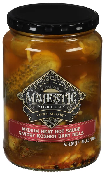 Mt. Olive Majestic Picklery Medium Heat Hot Sauce Kosher Baby Dill Pickles
