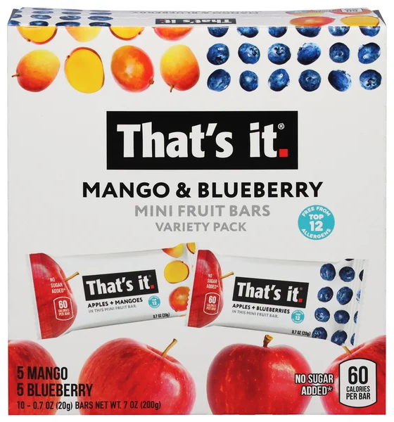 That's It Gluten Free No Sugar Added Mango/Blueberry Mini Fruit Bars 10 ct