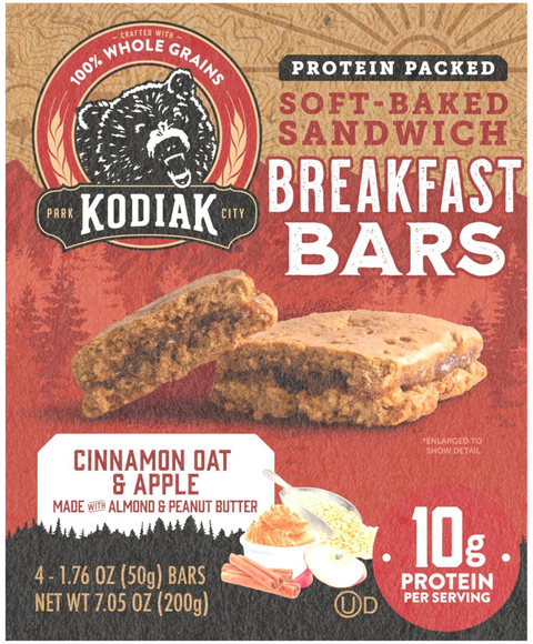 Kodiak Protein Cinnamon Oat Apple Soft-Baked Sandwich Breakfast Bars 4 ct