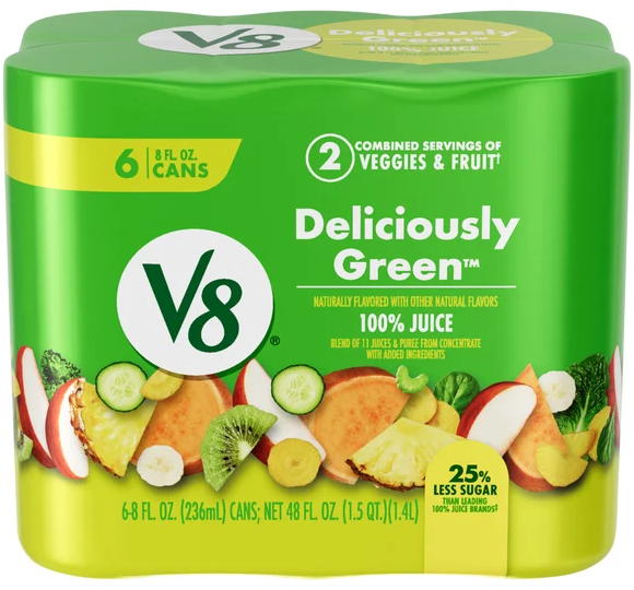 V8 Deliciously Green 100% Vegetable & Fruit Blend Juice - 6 pk