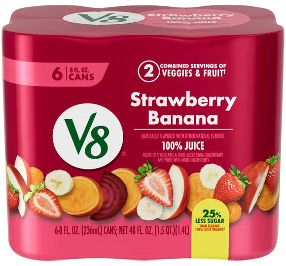 V8 Strawberry Banana 100% Vegetable & Fruit Blend Juice - 6 pk