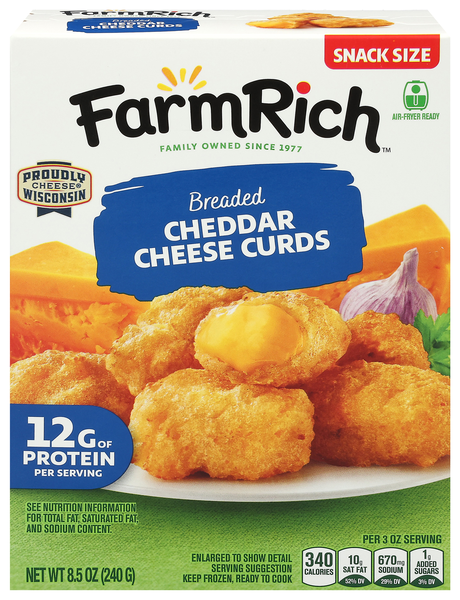 Farm Rich Breaded Cheddar Cheese Curds Snack Size Frozen