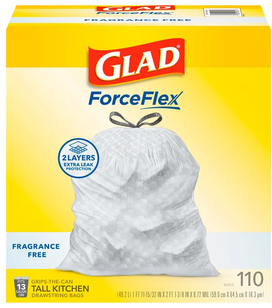 Glad ForceFlex Fragrance Free Tall Kitchen Drawstring Bags 13 Gallon