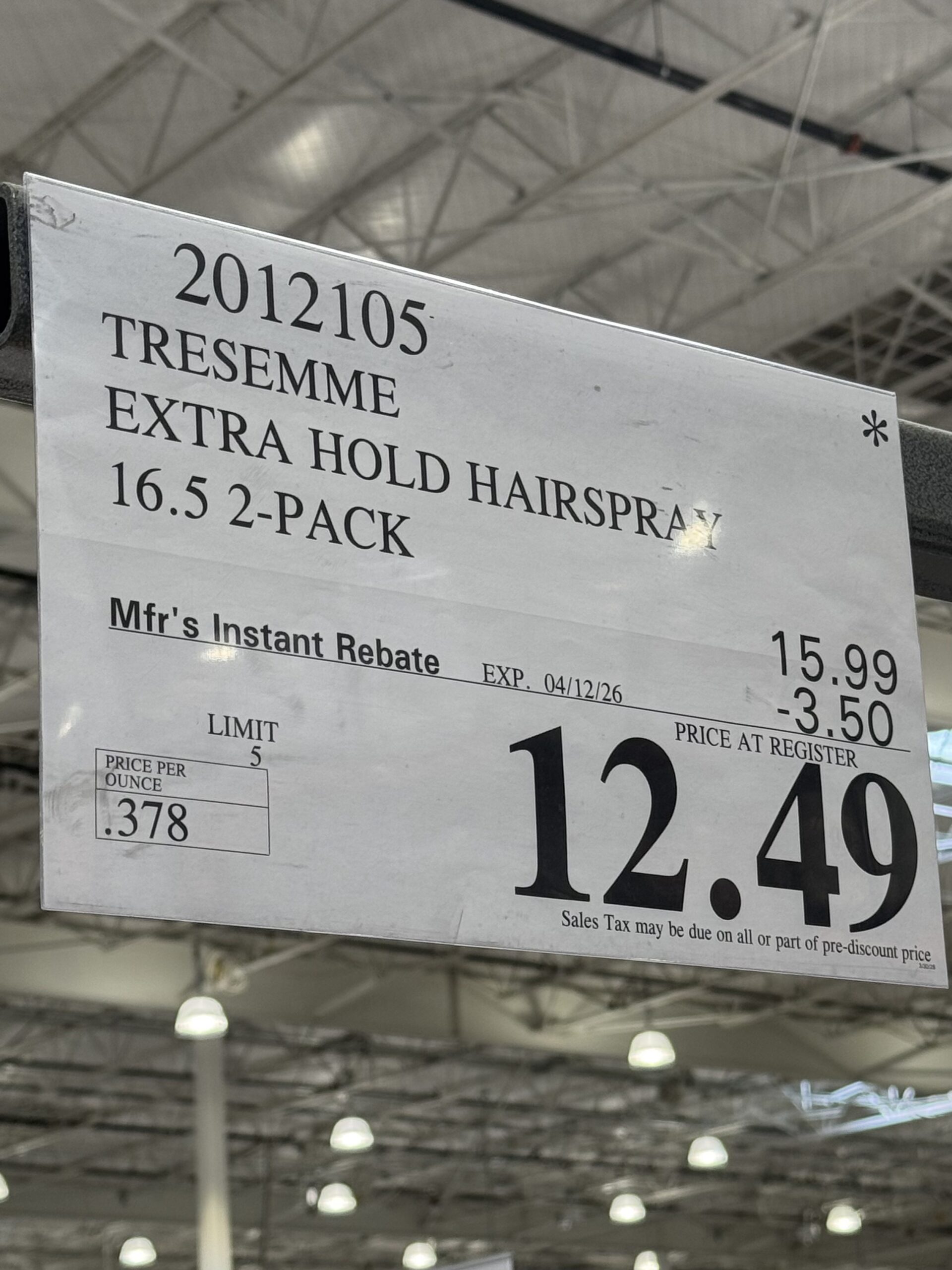 TRESemmé Extra Hold Hairspray - price tag
