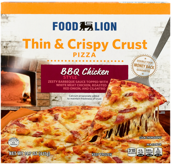 Food Lion Thin & Crispy Crust BBQ Chicken Style Pizza Frozen
