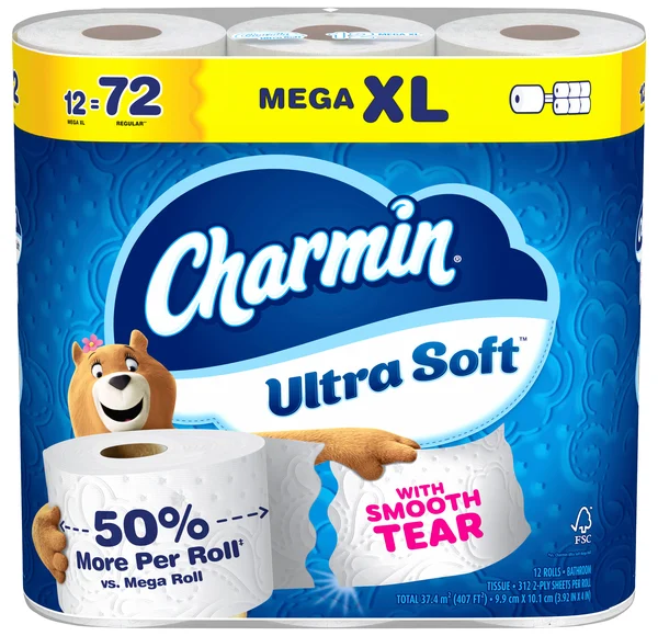 Charmin Ultra Soft Mega XL Roll 2-Ply Toilet Paper Unscented - 12 ct