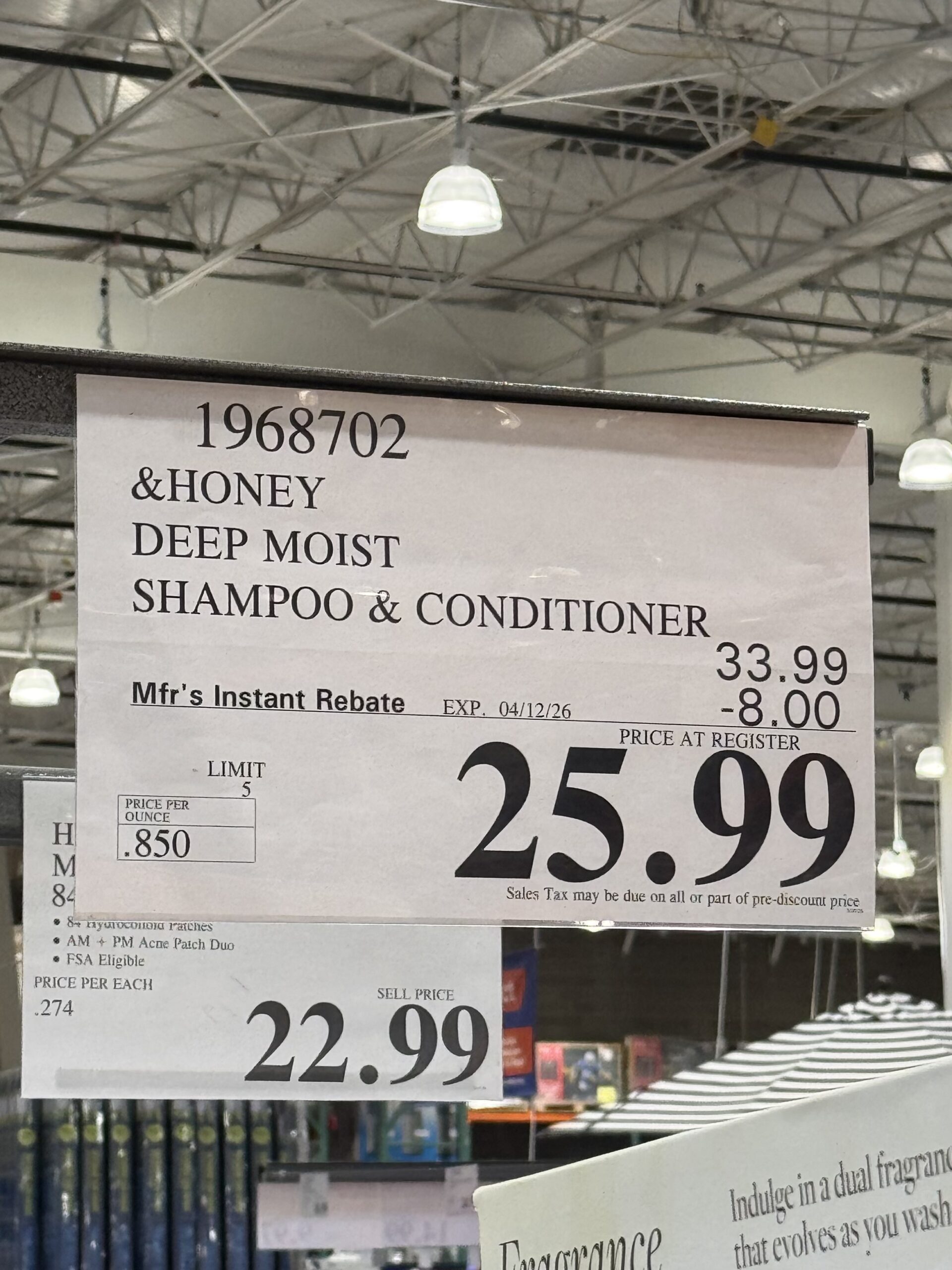 &honey Deep Moist Shampoo & Conditioner - price tag