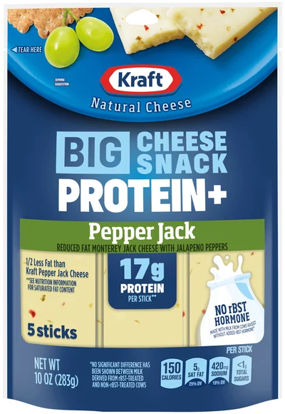 Kraft Natural Cheese Reduced Fat Pepper Jack 17g Protein Big Sticks - 5 ct