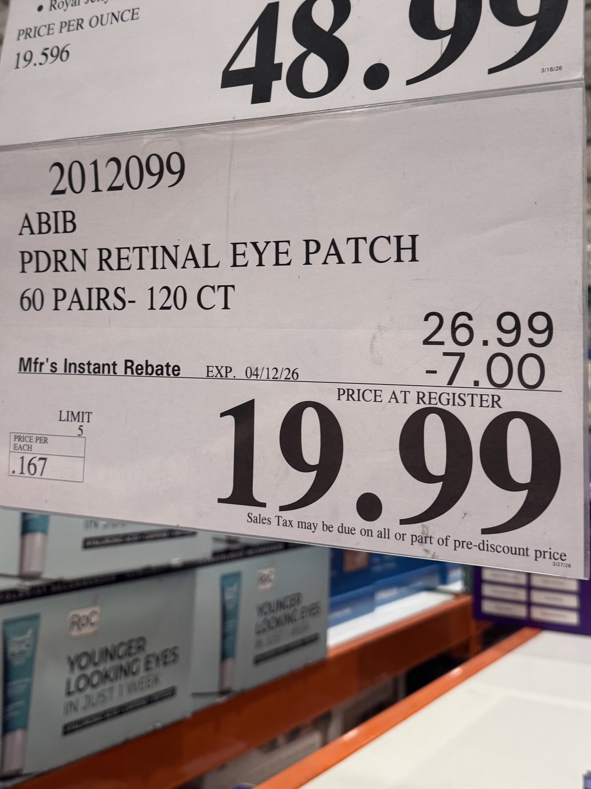 Abib PDRN retinal eye patch Glow jelly - price tag
