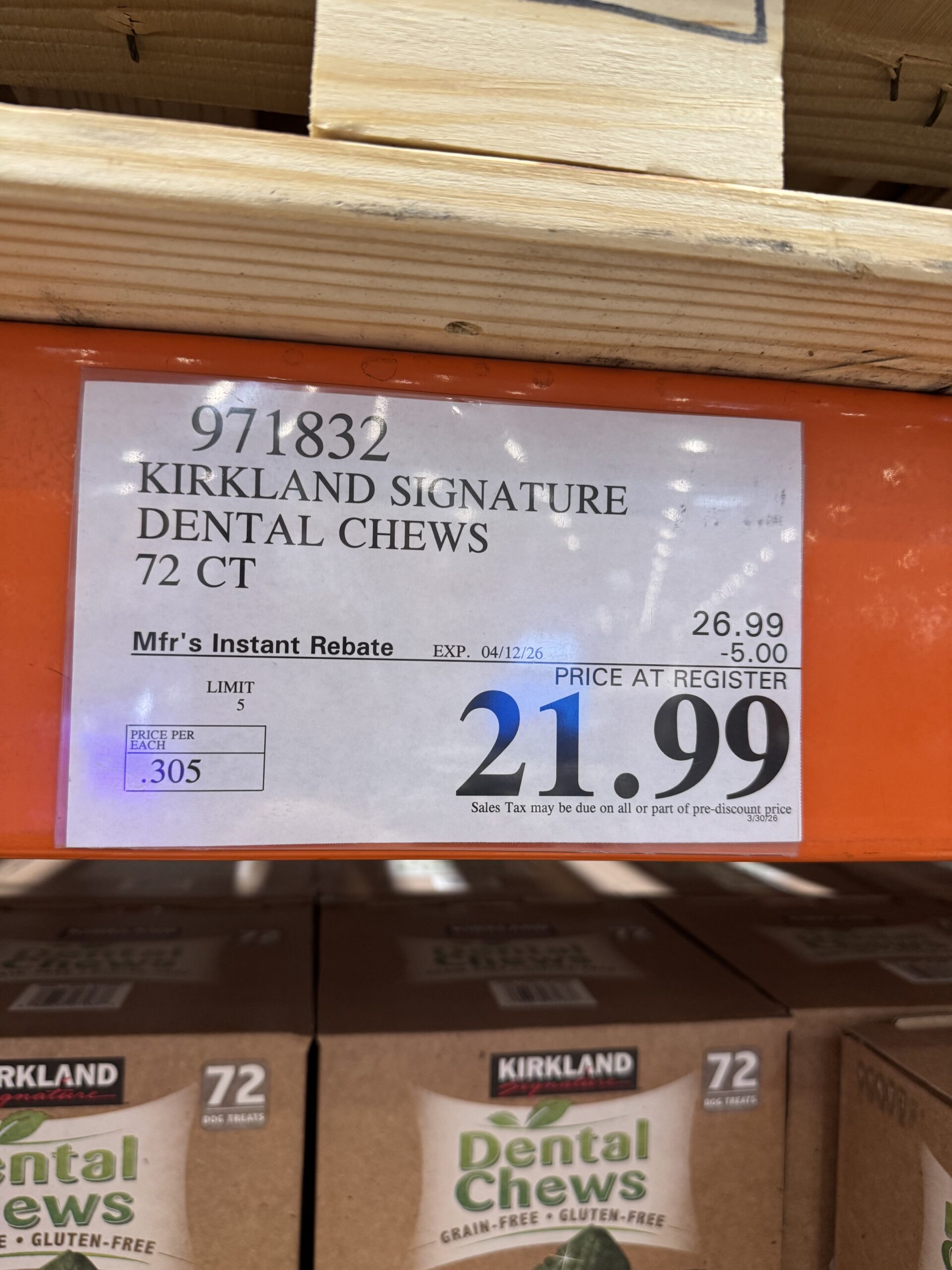 Kirkland Signature Dental Chews - price tag