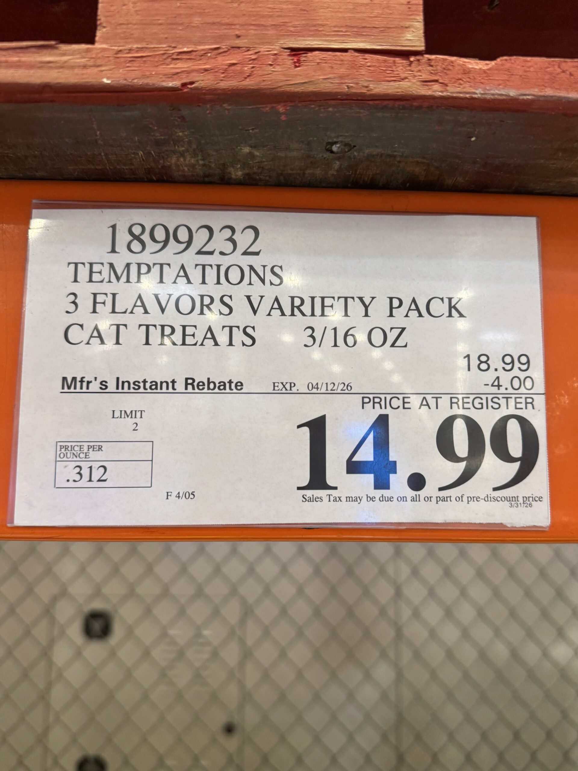 Temptations 3 Flavors Variety Pack Cat Treats - price tag