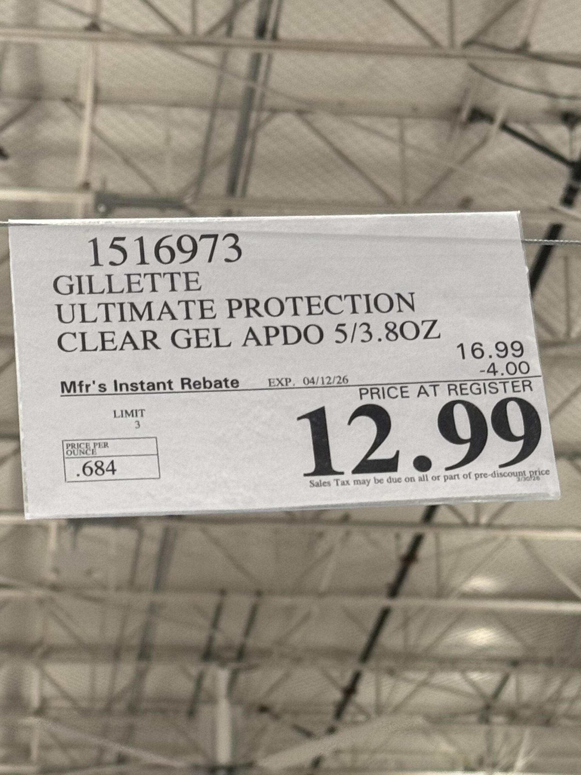 Gillette Ultimate Protection Clear Gel Antiperspirant - price tag