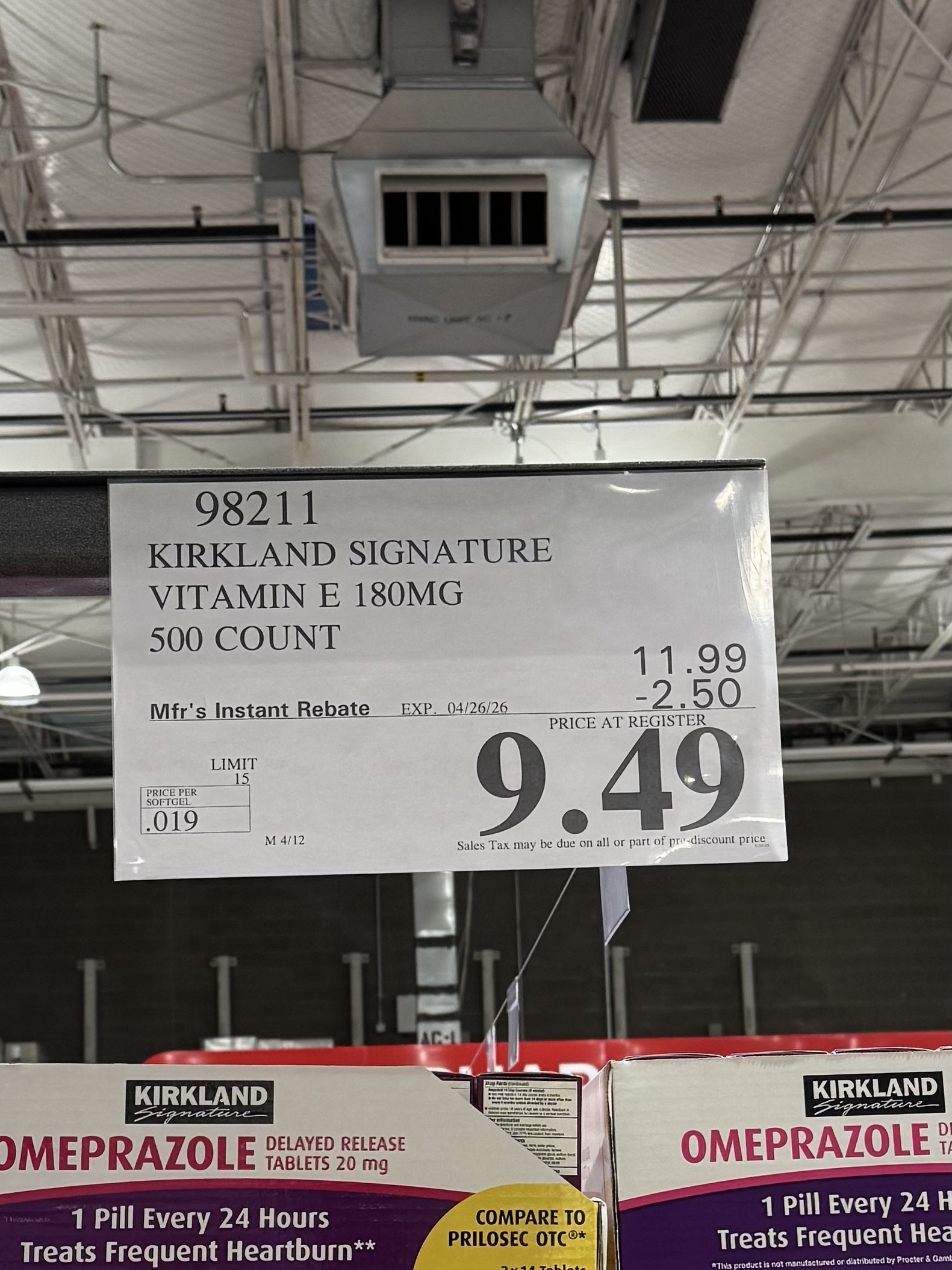 Kirkland Signature Vitamin E 180 mg - price tag