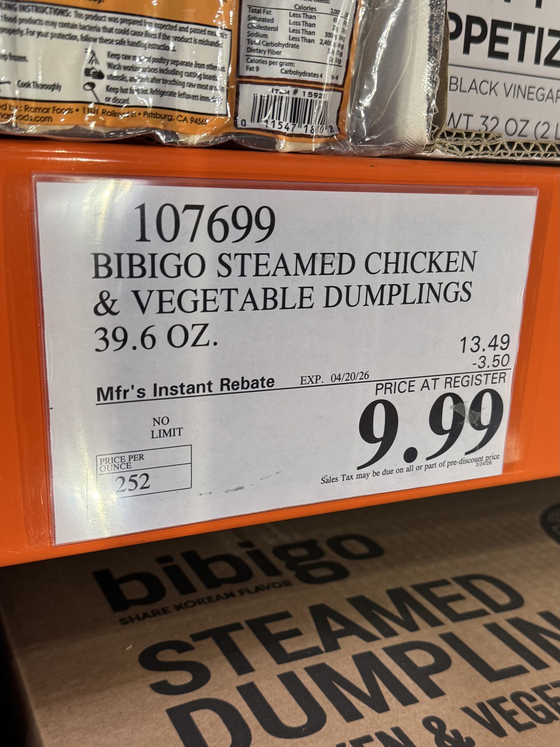 Bibigo Steamed Chicken & Vegetable Dumplings - price tag