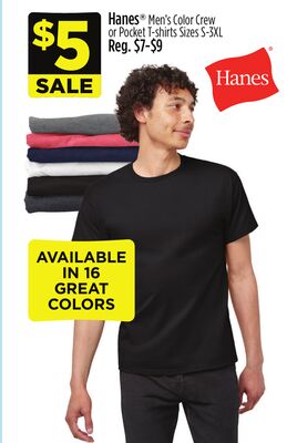 Hanes® Men's Color Crew or Pocket T-shirts