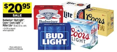 Budweiser®, Bud Light®, Coors®, CoorsLight® or MillerLite®