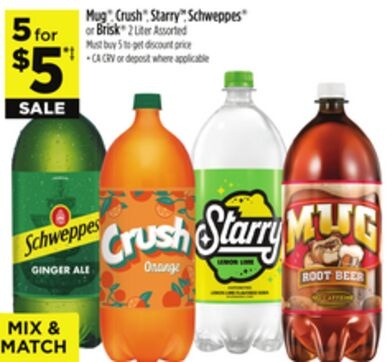 Mug®, Crush®, Starry, Schweppes® or Brisk®