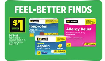 DG® health Allergy Relief or Ibuprofen Tablets or Chewable Aspirin Tablets