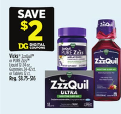 Vicks® ZzzQuil™ or PURE Zzzs™ Liquid, Gummies or Tablets