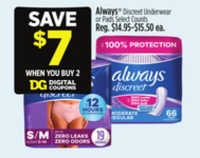Always® Discreet Underwear or Pads
