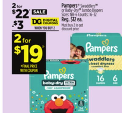 Pampers® Swaddlers™ or Baby-Dry™ Jumbo Diaper