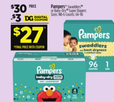 Pampers® Swaddlers TM or Baby-Dry Super Diapers