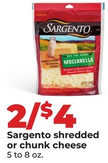 Sargento shredded or chunk cheese