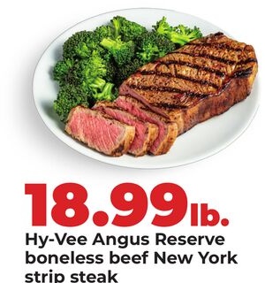 Hy-Vee Angus Reserve boneless beef New York strip steak