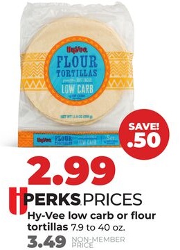 Hy-Vee low carb or flour tortillas