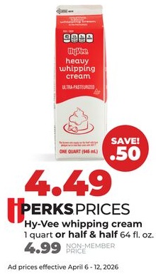 Hy-Vee whipping cream