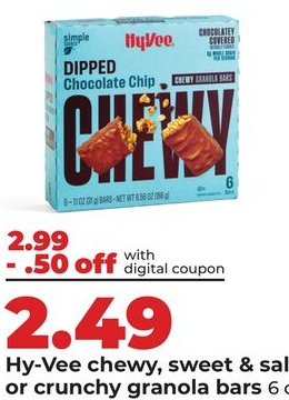 Hy-Vee chewy, sweet & salty or crunchy granola bars