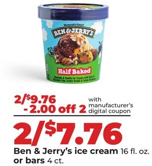 Ben & Jerry's ice cream 16 fl. oz. or bars 4 ct.