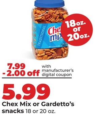 Chex Mix or Gardetto's snacks