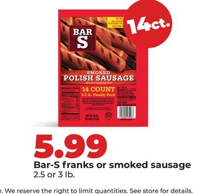 Bar-S franks or smoked sausage