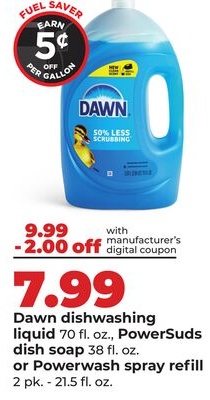 Dawn dishwashing liquid 70 fl. oz., PowerSuds dish soap 38 fl. oz. or Powerwash spray refill 2 pk.-21.5 fl. oz.