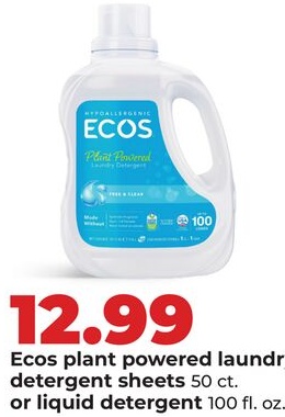 Ecos plant powered laundry detergent sheets 50 ct. or liquid detergent 100 fl. oz.