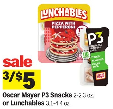Oscar Mayer P3 Snacks 2-2.3 oz. or Lunchables 3.1-4.4 oz
