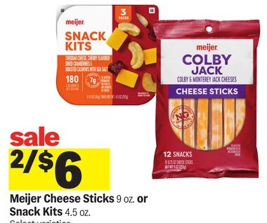Meijer Cheese Sticks 9 oz. or Snack Kits 4.5 oz.
