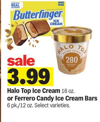 Halo Top Ice Cream 16 oz. or Ferrero Candy Ice Cream Bars 6 pk./12 oz.
