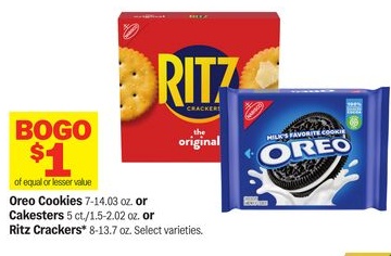 Oreo Cookies 7-14.03 oz. or Cakesters 5 ct./1.5-2.02 oz. or Ritz Crackers* 8-13.7 oz.