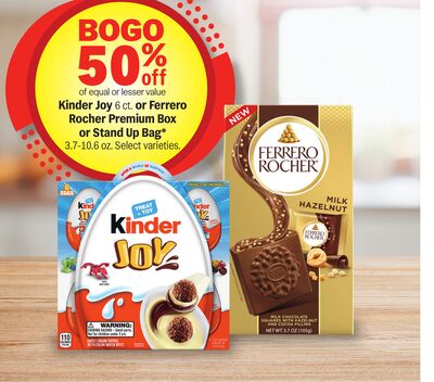 Kinder Joy 6 ct. or Ferrero Rocher Premium Box or Stand Up Bag* 3.7-10.6 oz.