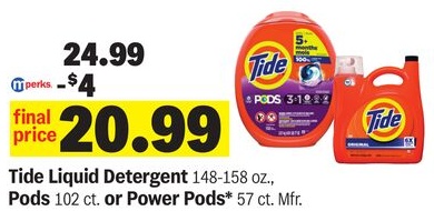 Tide Liquid Detergent 148-158 oz., Pods 102 ct. or Power Pods* 57 ct. Mfr