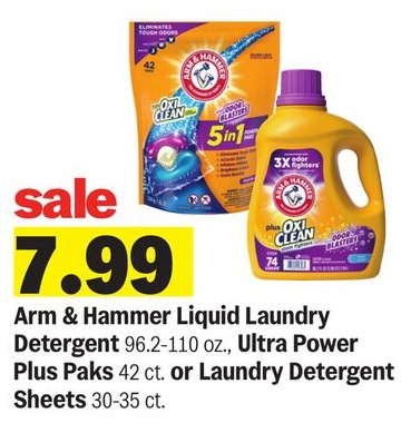 Arm & Hammer Liquid Laundry Detergent 96.2-110 oz., Ultra Power Plus Paks 42 ct. or Laundry Detergent Sheets 30-35 ct.