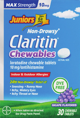 Claritin adult tablets, liqui-gels 30 ct., honey syrup 8 oz, children's 8 oz or chewables 20-30 ct.