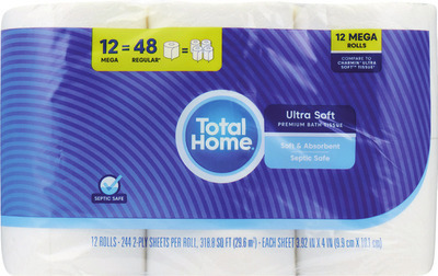 Total Home bath tissue 12 mega rolls or paper towels 6 mega rolls
