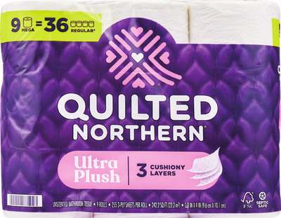 Quilted Northern bath tissue 9 mega rolls, Angel Soft bath tissue 12 mega rolls or Brawny paper towels 6 double rolls