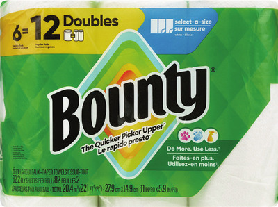 Charmin Ultra 12 mega rolls or Bounty Select-A-Size 6 double rolls