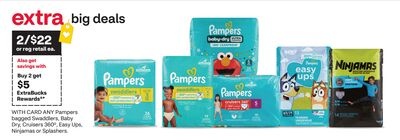 ANY Pampers bagged Swaddlers, Baby Dry, Cruisers 360º, Easy Ups, Ninjamas or Splashers