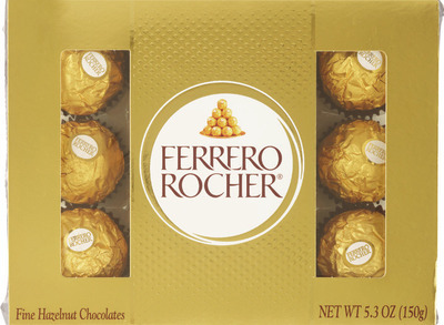 Ferrero Rocher bars, boxed 4.8-7.9 oz, 12 ct., Raffaello 15 ct., Lindt bars 5.3 oz, Ghirardelli bars, bags 4.1-12.7 oz, Minis 1.9 oz or boxed 6 oz.