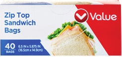 Value Zip Top Food Storage Bags 10-40 ct. or Fold Top Sandwich Bags 125 ct.